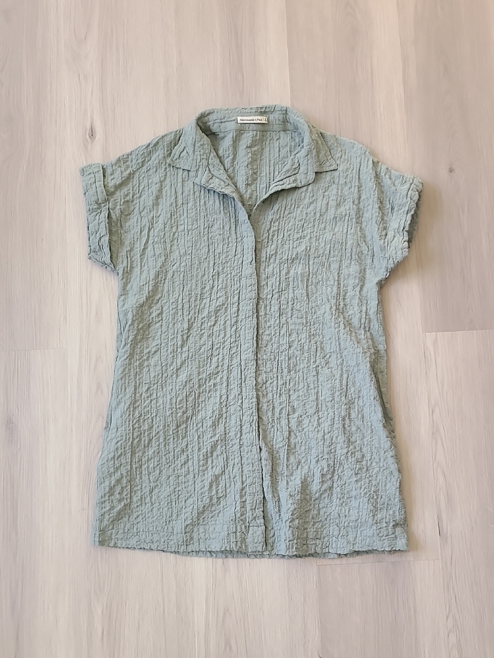 Abercrombie Textured Button-Through Shirt Dress Medium Green Gauze Cotton Summer - Picture 3 of 8